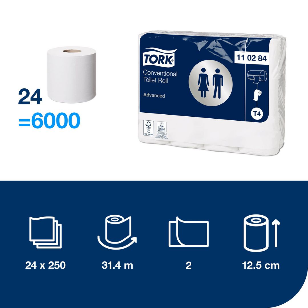 Toalettpapir TORK Advance 2L T4 31m (24 ruller)