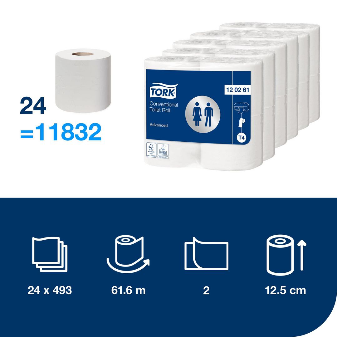 Toalettpapir TORK Advance 2L T4 62m (24 ruller)