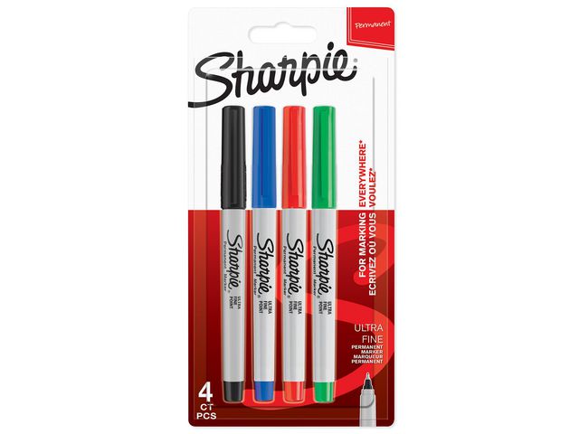 Merkepenn SHARPIE sort/rød/blå/gr. (4)