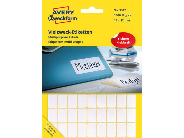 Etikett AVERY manuell 12x18mm hvit(1800)