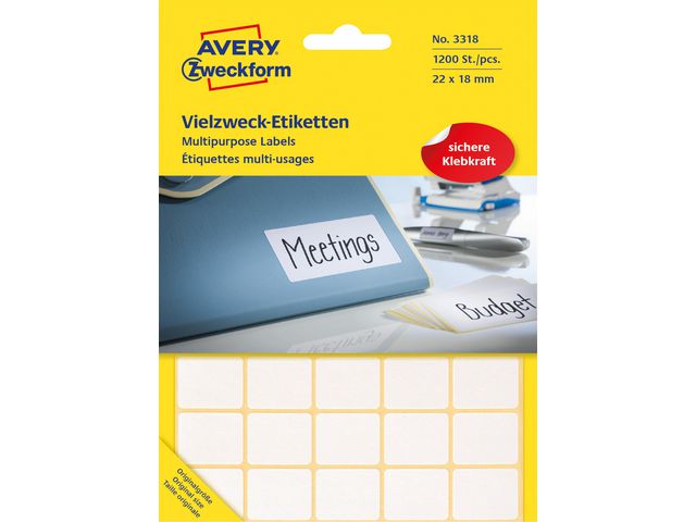 Etikett AVERY manuell 22x18mm (1200)
