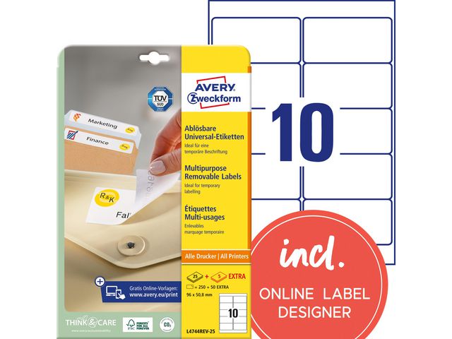 Etikett AVERY avtagbar 96x50,8 (240)