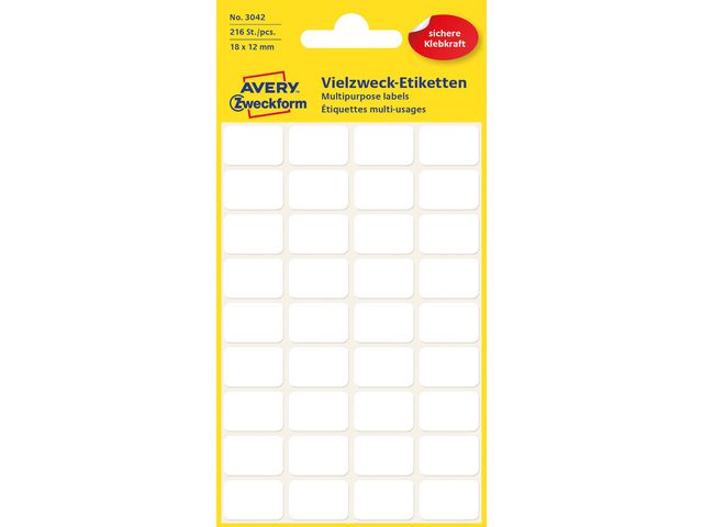 Etikett AVERY manuell 18x12mm hvit (216)