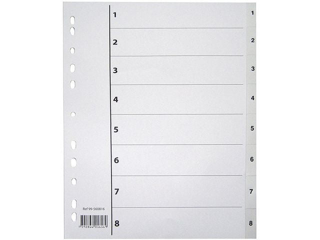 Register A4 PP 1-8 m/indeksark hvit