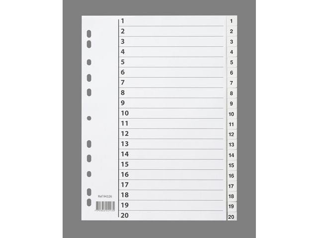 Register A4 PP 1-20 m/indeksark hvit