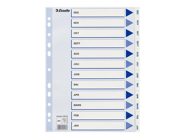 Register ESSELTE A4 plast des-jan hvit