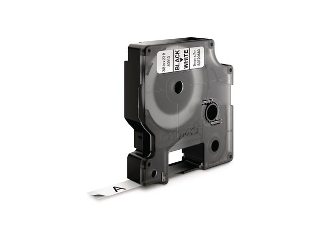 Tape DYMO D1 9mm x 7m sort/hvit