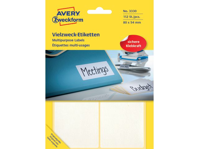 Etikett AVERY manuell 54x80mm hvit (112)