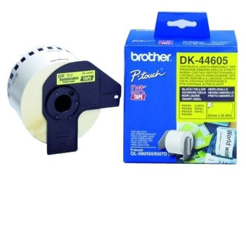 Brother DK44605 Etikett løpende lengde - sort på gul, 62mm bred