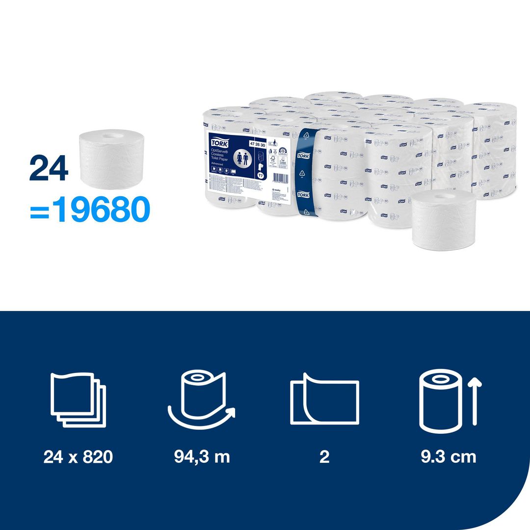 Toalettpapir TORK Adv 2L T7 94,3m (24 ruller)