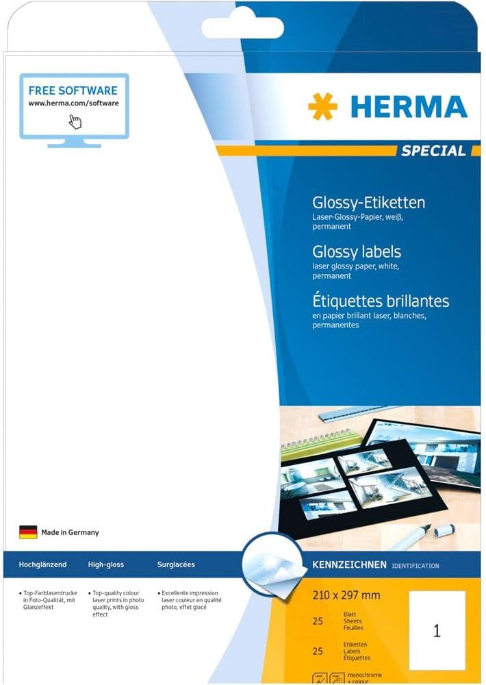 Herma Etiketter Premium Hvit Glossy A4 210 x 297mm (25)