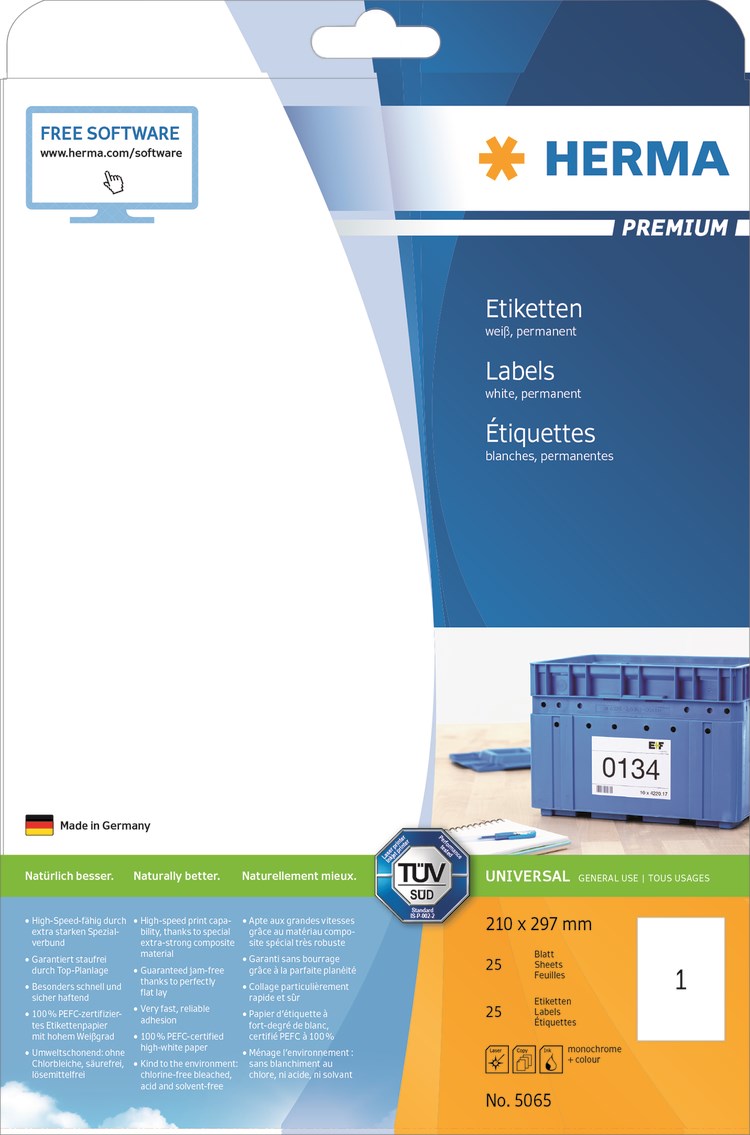 Herma Etiketter Premium Hvit A4 210 x 297mm (25)