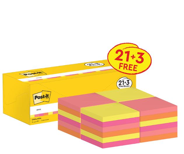 Notatblokk POST-IT 76x76 neon ass (24)
