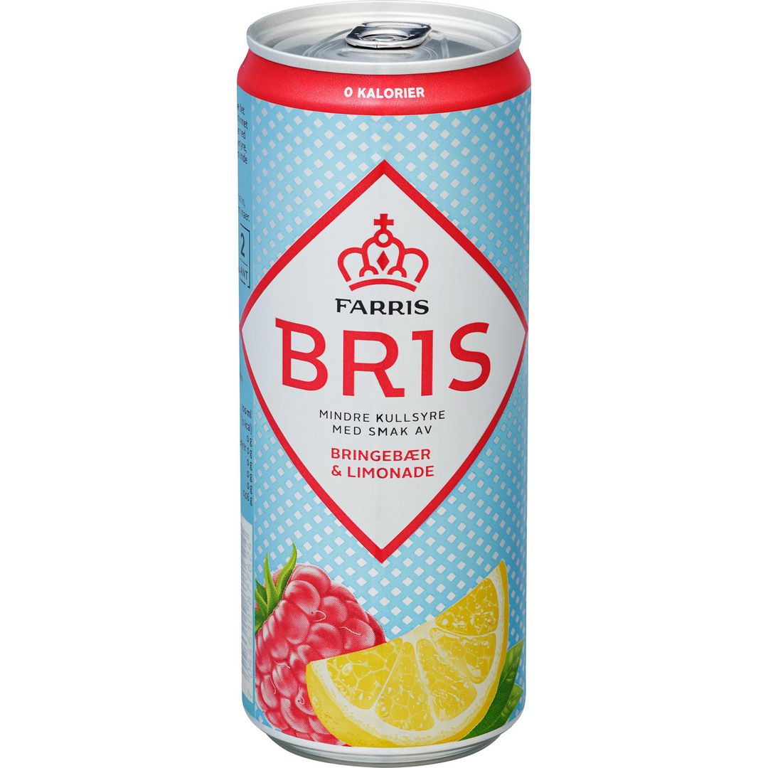 Mineralvann Bris Bringebær Limonade 0,33L Boks (20 Stk)