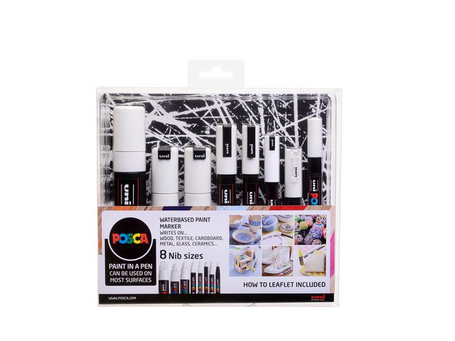 Paintmarker UNI Posca multi-pk hvit (8)
