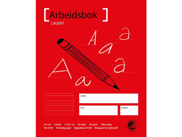 Arbeidsbok 17x21 80g 31mm 8:10:8 hj.linj