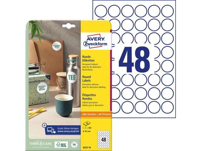Etikett AVERY rund ø30mm (480)