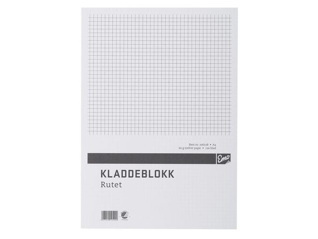 Kladdeblokk EMO A4 60g 100 blad ruter