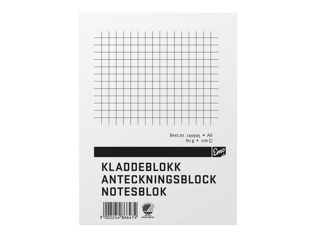 Kladdeblokk EMO A6 60g 100 blad ruter