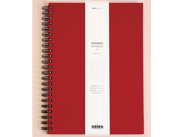 Notatbok GRIEG A4 100g 160s linjer rød