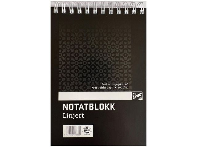 Notatblokk EMO A6 70g 100bl linj spiral