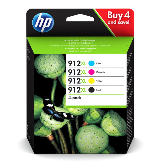 HP 912XL High Yield C/M/Y/K Ink Cartridge 4-Pack